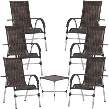 Imagem de Kit 6 Cadeiras e Mesa Vênus Para Área, Churrasco, Jardim Piscina Trama