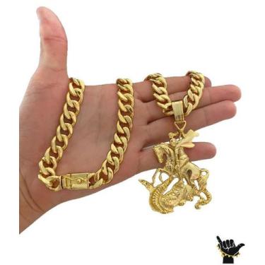Imagem de Corrente PitBull 13mm + Pingente São Jorge - Banhado a Ouro - ToJoia18