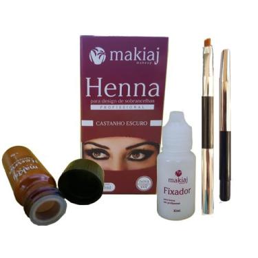 Imagem de Makiaj Kit Henna Sobrancelha Design Castanho Escuro + Mini Pincel Chan