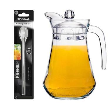 Imagem de Kit Jarra de vidro c/ tampa p/ Suco Água 1,5L com colher - Vitrizi