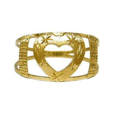 Imagem de Anel Em Ouro 18k 750 Coração Amarelo Vazado Com Laterais, 16