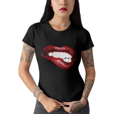 Imagem de Camiseta Feminina Lips Lábios Batom vermelho Preta - Hipsters, GG, Pre