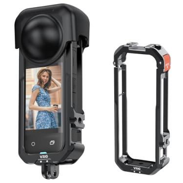 Imagem de VRIG Moldura gaiola para Insta360 X4, capa protetora de alumínio para Insta360 X4 com capa de lente de silicone, sapata fria embutida e roscas de 0,6 cm