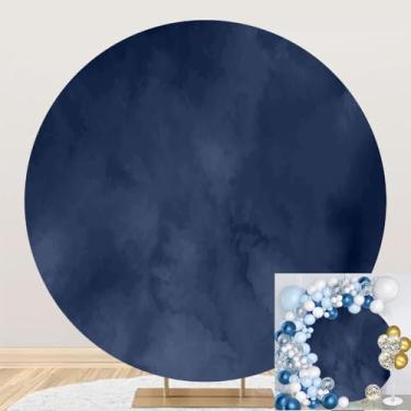 Imagem de DORCEV Capa de fundo redonda com textura de mármore azul marinho 2 x 2 m fundo de mármore azul marinho feliz aniversário para fotografia decoração de festa de casamento adultos círculo de aniversário adereços de cabine de fotos