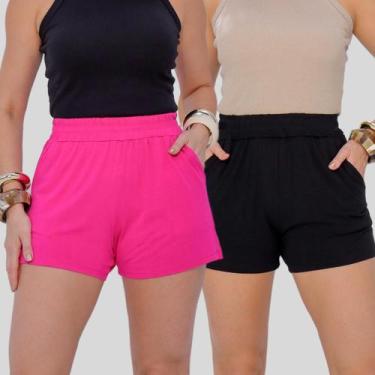 Imagem de Kit 2 Shorts de Malha com Bolso Curtinho Moda Feminina Verão - Mayara 