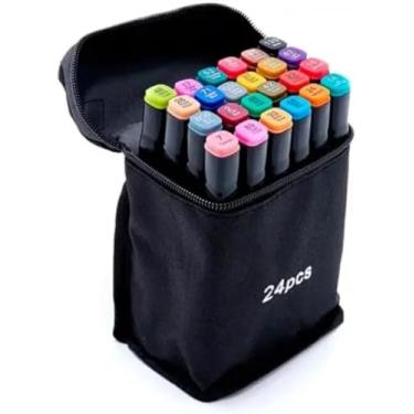 Imagem de Genérico Caneta Marcador para Colorir Desenho Profissional, 24 Cores, Pontas Duplas, Estojo Incluso