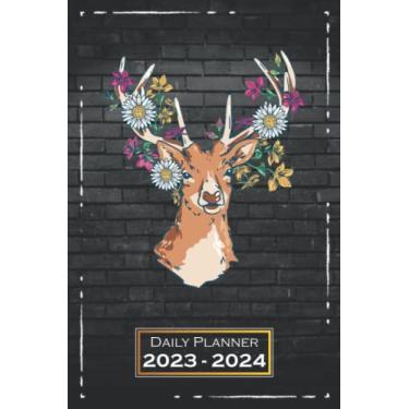 Imagem de 2023-2024 Daily Planner: Softcover, 6x9 inches | From Sunday to Saturday | One Week on a Double Page | with Monthly Overview | Flower Animal Deer | qx1