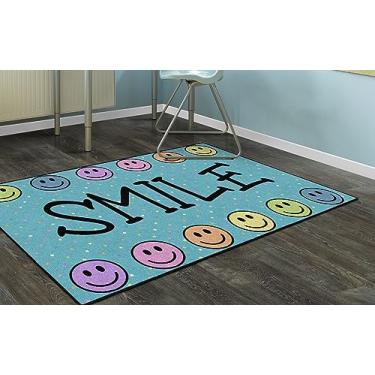 Imagem de Flagship Carpets Smile Tapete de destaque educativo lavável à máquina para decoração de quarto de crianças, tapete de boas-vindas para sala de aula infantil, tapete de brincar para ensino e sala de