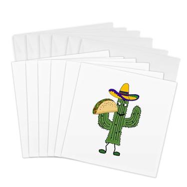 Imagem de 3dRose Cartões comemorativos – Divertido homem cacto em Sombrero comendo taco desenho - 15,24 x 15,24 cm, conjunto de 6 (gc_265067_1)