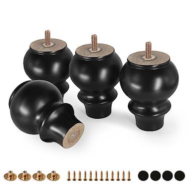 Imagem de Pernas de móveis de madeira de borracha FoDau770, 10 cm, pés modernos de sofá de meados do século, conjunto de 4, pés de cômoda vintage, perna de substituição de perna otomana redonda para projetos de