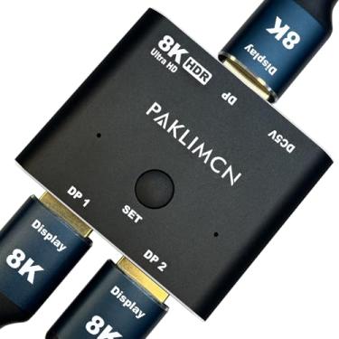 Imagem de PAKLIMCN Displayport Switch 8K60Hz Display Port 1.4 Switcher Box Dp 4K@144Hz Switcher Bidirecional 2In1Out, 1 Entrada 2 Saída para Comutação de Sinais de Vídeo Entre Duas Telas para Um Computador(2 In