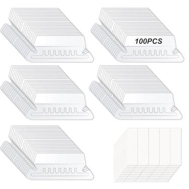 Imagem de 100 peças de abas de pasta de arquivo transparentes para pendurar – abas de documentos graváveis para organizar e etiquetar arquivos – Adequado para uso no escritório, casa e escola