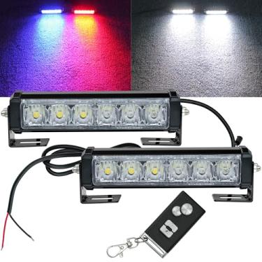 Imagem de Barra de luzes estroboscópicas de emergência LED com controle remoto, 2 peças, vermelho, azul, mudança branca, dupla cor, grade de polícia, suporte de superfície, adequado para carro, POV, utilitário,