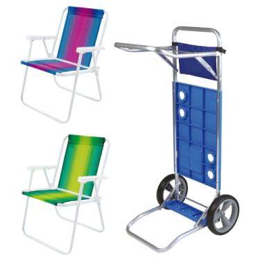 Imagem de Kit Carrinho De Praia Vira Mesa+duas Cadeiras De Praia Aluminio