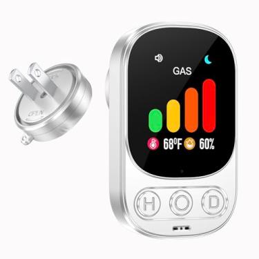 Imagem de Detector de gás natural, 3 em 1, detector de vazamento de gás combustível plug-in com bateria reserva de gás, visor de temperatura e umidade), monitor de alarme de gás metano portátil para casa e