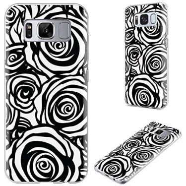 Imagem de Capa para S8 para homens mulheres meninas, VoMotec à prova de choque, antiarranhões, fina, de borracha TPU macia, capa protetora completa para Samsung Galaxy S8, rosa preta abstrata sobre branco