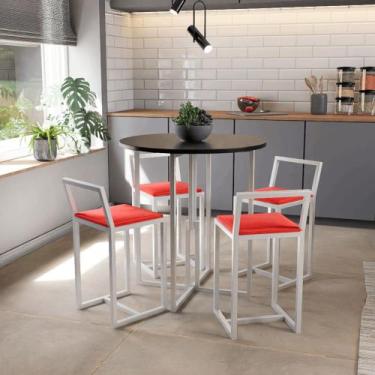 Imagem de Conjunto Mesa Redonda Preta 4 Cadeiras Pequena Estofado Industrial Whi