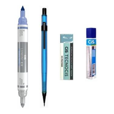 Imagem de Kit Lapiseira Neon 0.7 Azul +Borracha + Grafite + Lumini Ex - Cis