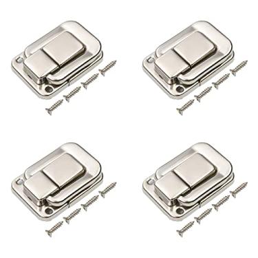 Imagem de MroMax 4 peças de fechaduras de fixação 4,8 cm x 3,2 cm (C x L) Fechos de ferrolho moderno ferro prata decorativo com parafusos para caixa de joias caixa comum caixa de presente caixa de madeira caixa