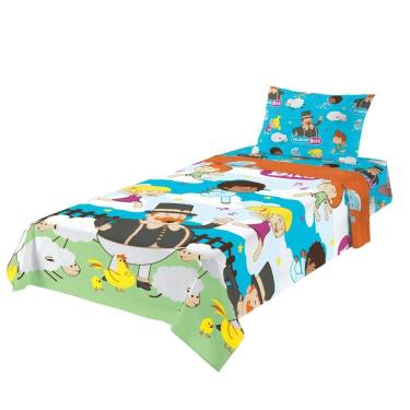Imagem de Jogo de Cama Infantil Lepper Mundo Bita Solteiro 3 Peças Microfibra Branco