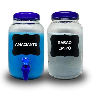 Imagem de Kit Para Lavanderia, Pote para Sabão em Pó E Amaciante 3 Litros + lous