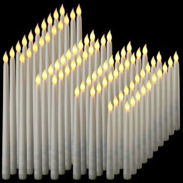 Imagem de Tuanse 80 velas de LED sem chama, velas cônicas operadas por pilha, a granel 12,8/10,8/9,7/21,8/21,5 cm Castiçal sem chama cintilante falso para festa de casamento na igreja de Natal, bateria não