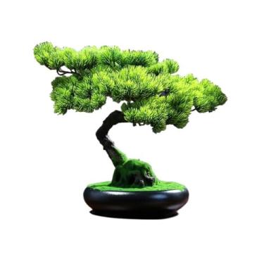 Imagem de Vaso chinês Feng Shui Simulação Bonsai Ornamentos Escritório Desktop Paisagismo Plantas Verdes Falsas Decorativo Sala de Estar Vaso Árvore Vaso
