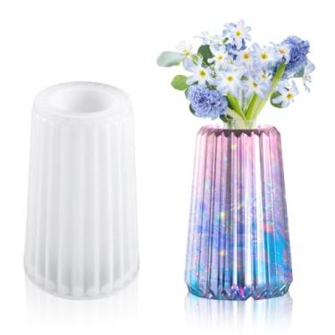 Imagem de DeryArcle Vaso listrado molde de resina para caneta, moldes de silicone, frasco de cristal, molde de resina epóxi, moldes de fundição de garrafa de flores para pincel de maquiagem faça você mesmo,