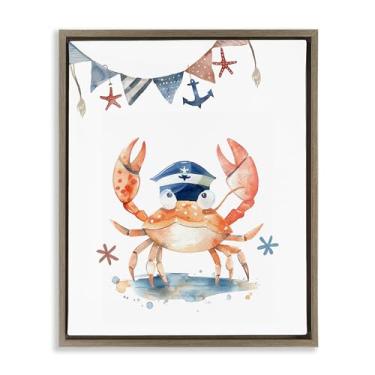 Imagem de Stupell Industries Design de arte de parede em tela emoldurada com caranguejo em chapéu de marinheiro marrom flutuante por LSR Design Studio, 43 x 53 cm