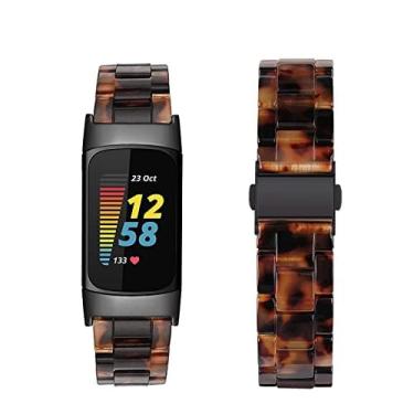 Imagem de Omter Pulseira de resina compatível com Fitbit Charge 6 5, para mulheres e homens, pulseira ajustável de substituição (casca de tartaruga preta), One Size, Resina, Âmbar