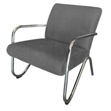 Imagem de Poltrona Decorativa Bela Linho Cinza Braço Cromado - Mansão Decor