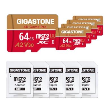 Imagem de [Recuperação de dados gratuita de 5 anos] Cartão micro SD GIGASTONE de 64 GB, pacote com 5, 4K Game Pro, cartão de memória MicroSDXC para Nintendo-Switch 1, GoPro, câmera de segurança, DJI, vídeo UHD