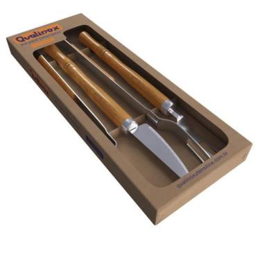 Imagem de Kit Churrasco Garfo, Faca e Pegador em Aço Inox - Qualinox