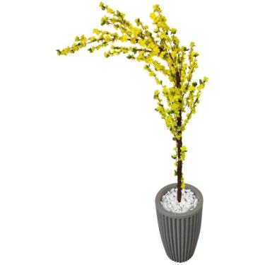 Imagem de Árvore Cerejeira Curvada Amarela Artificial Com Vaso Grande - Flor de 