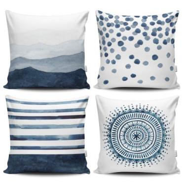 Imagem de Kit 4 Capas de Almofadas Decorativas Estampadas - Aquarela Azul - VKAZ