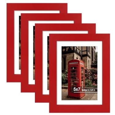 Imagem de SZYUU Conjunto de 4 porta-retratos 12 x 18 cm, vidro real de alta definição, exiba imagens 10 x 16 com tapete ou 12 x 17 sem tapete, molduras para pendurar na parede ou mesa, vermelho