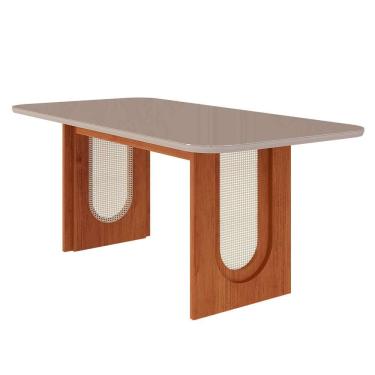 Imagem de Mesa de Jantar Retangular com Tampo de Vidro Valentina Cinamomo e Off White 180 cm