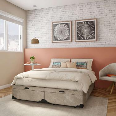 Imagem de Base para Cama Box Queen Mack com Baú Suede (45x158x198) Bege