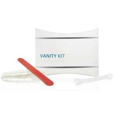 Imagem de World Amenities Luxury Necessities Mini Kit de artigos de higiene pessoal tamanho viagem | Navalha, creme de barbear, touca de banho impermeável, escova de dentes, pasta de dentes, kit de costura, kit