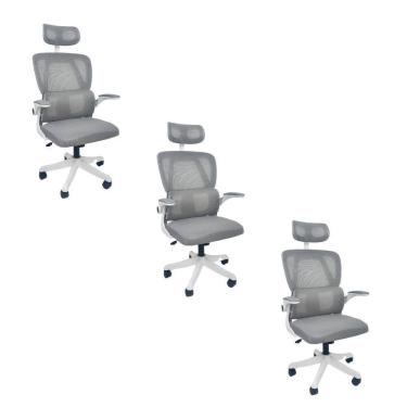 Imagem de Kit 3 Cadeiras de Escritório Presidente Executiva Oficial Legacy Cinza