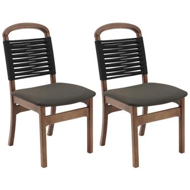Imagem de Kit 2 Cadeira Decorativa Vinil Corda Nautica Preto Pes Madeira Pinhao Nacc Vinil Preto
