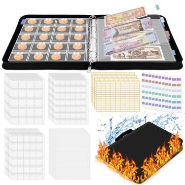 Imagem de SelfTek Porta-livros de coleção C-oin à prova de fogo para colecionadores, 468 bolsos C-oin Álbum e 36 capas para fichário de papel-moeda com etiquetas de coleção, organizador de armazenamento C-Oin