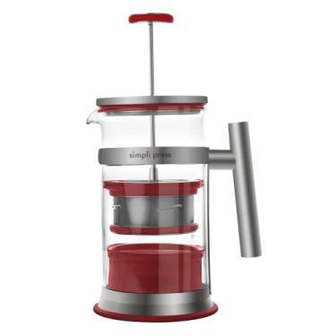 Imagem de Simpli Press Cafeteira French Press – Fácil de limpar e café suave personalizável – Patenteada – Aço inoxidável premium sem plástico 1000 ml – Cor vermelha