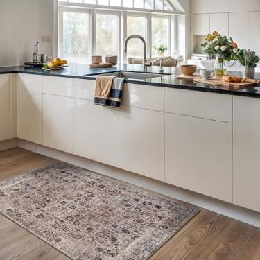 Imagem de Bloom Rugs Tapete lavável antiderrapante 9,5 x 1,5 m - Tapete de área oriental tradicional bege claro/azul para sala de estar, quarto, sala de jantar e cozinha - Tamanho exato: 9,5 x 1,5 m