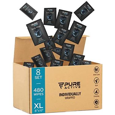 Imagem de Pure Active Lenços Umedecidos Para Banho, 480 Lenços Umedecidos Para Higiene Pessoal E Limpeza Corporal Embalados Individualmente Para Mulheres E Homens, Mantenha-Os Limpos Após A Academia, Viagens,