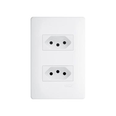 Imagem de Tomada Dupla Fame Habitat 2P+T 10A com Placa 4x2 Branca