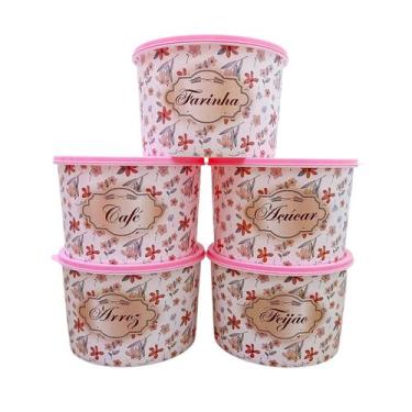 Imagem de Kit 5 Potes Plásticos Porta Mantimentos Floral 2 litros - Pedreira Uti