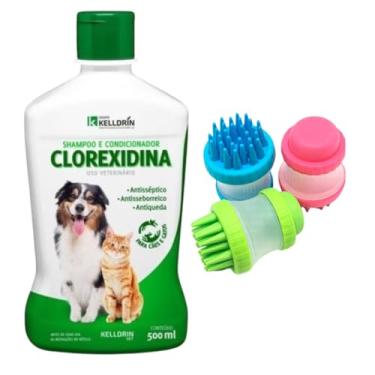 Imagem de Kit Shampoo Clorexidina 5 em 1 Kelldrin + Escova de Banho Pet
