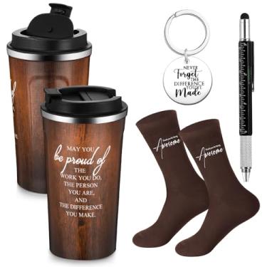 Imagem de Gerrii Conjunto de 4 presentes de agradecimento para homens, conjunto de presentes de agradecimento para professores, funcionários, colegas de trabalho, voluntários, 500 ml, porta-chaves inspiradoras