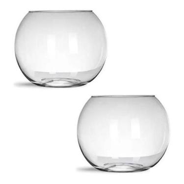 Imagem de Kit 2 Mini Vaso Aquário Castiçal Redondo De Vidro 250Ml - Telas E Tela